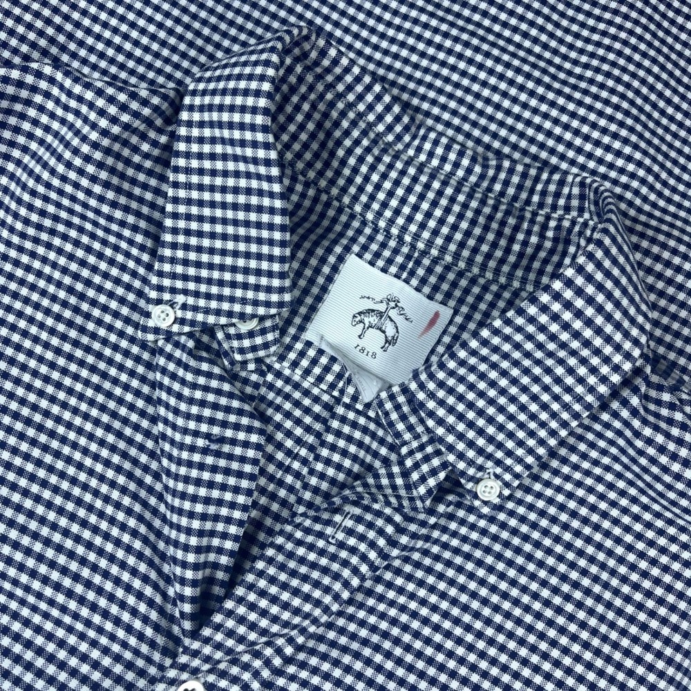 Brooks Brothers Thom Browne 1818 Mens Navy White Gingham Check Button Down Shirt